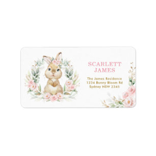Étiquette Lapin Lapin Rose Floral Lapin Baby Girl Adresse de