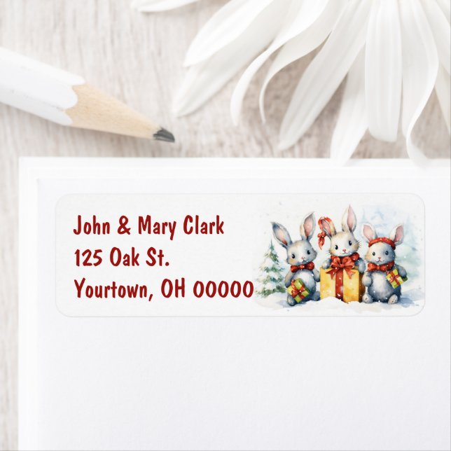 Étiquette Lapins De Noël Avec Cadeaux (En situation)