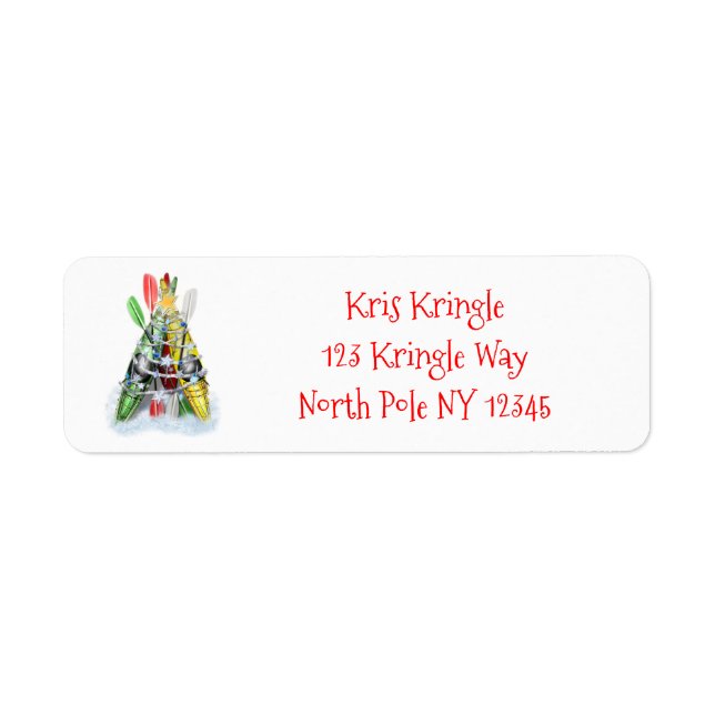 Étiquette L'arbre de Noël Kayak personnalisé (Devant)