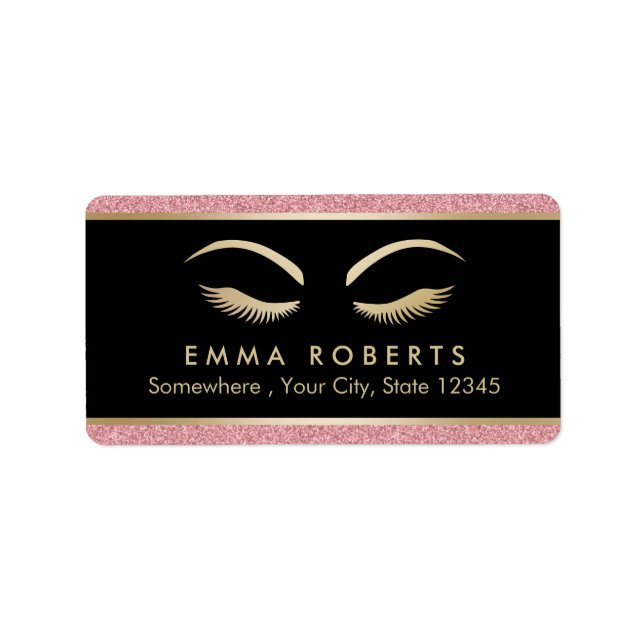 Étiquette Lashes & Brow Maquillage Artiste Rose moderne Salo (Devant)