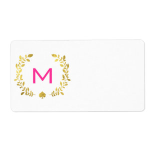 Étiquette Laurier et pelle de feuille d'or de monogramme