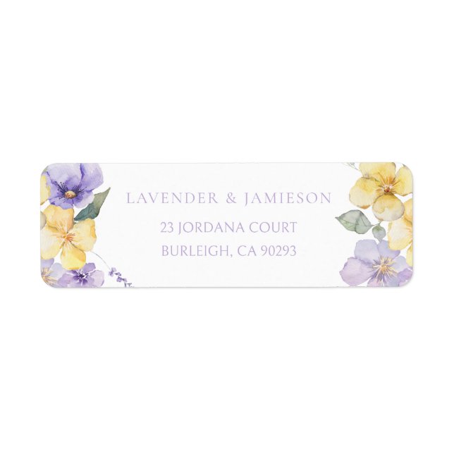 Étiquette Lavande et soleil Mariage Floral Adresse de retour (Devant)