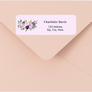 Étiquette Lavande rose violet fleurs de rose retour adresse