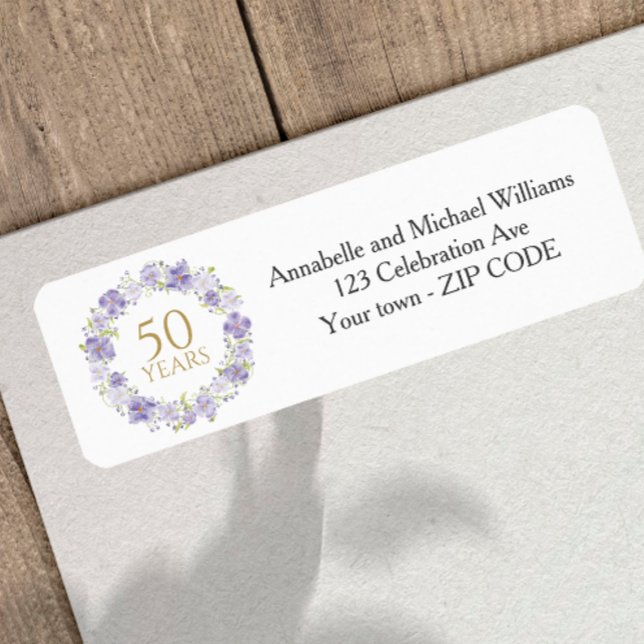 Étiquette Lavender Floral Garland 50ème adresse Mariage (Créateur téléchargé)
