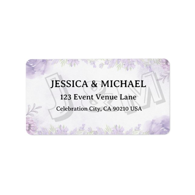 Étiquette Lavender Floral Gold Script Wedding Address Label (Devant)