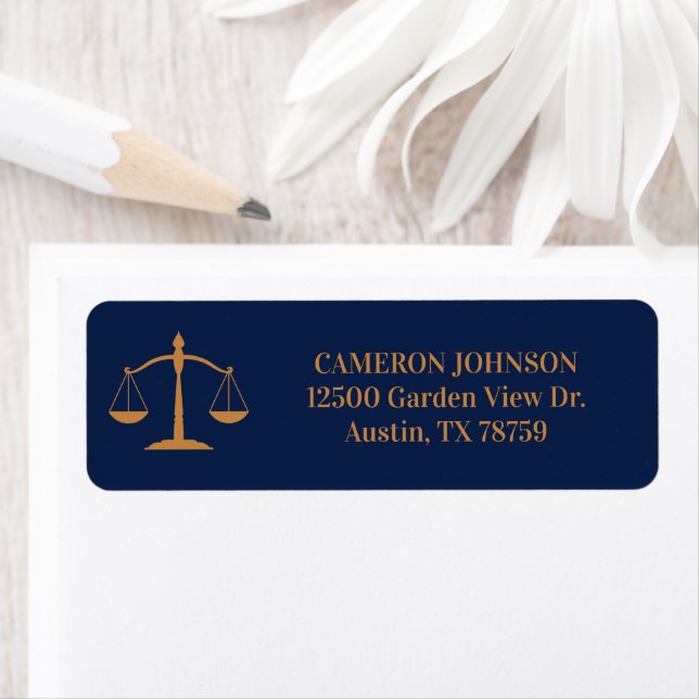 Étiquette Law School Marine Blue Gold Lawyer Adresse de reto (En situation)