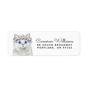 Étiquette Le chat floral blanc doux ajoutent votre nom