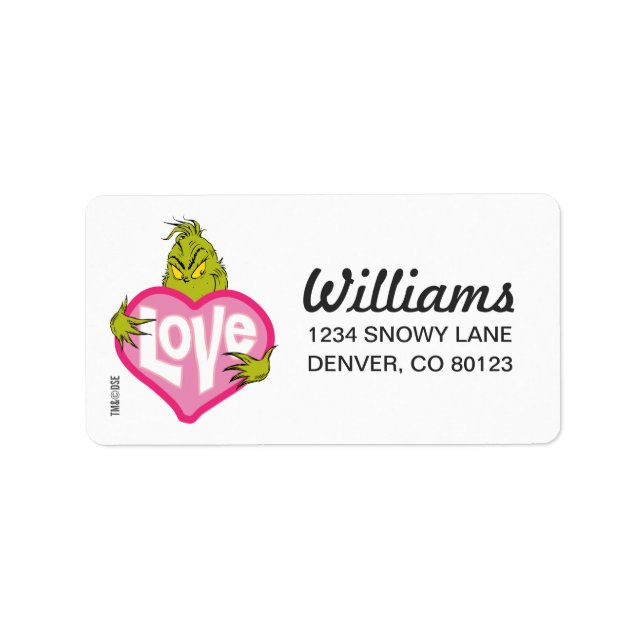 Étiquette Le Grinch | Love Pink Heart (Devant)