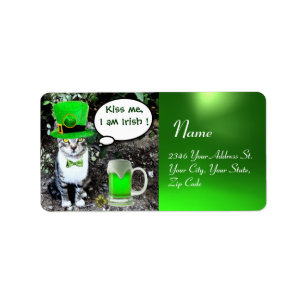 ÉTIQUETTE LE JOUR DE SAINT PATRICK CAT WITH GREEN IRISH