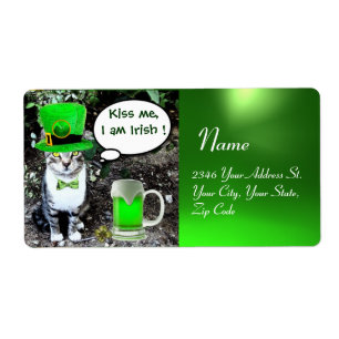ÉTIQUETTE LE JOUR DE SAINT PATRICK CAT WITH GREEN IRISH
