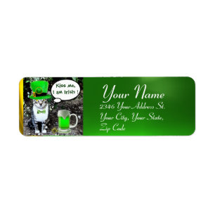 ÉTIQUETTE LE JOUR DE SAINT PATRICK CAT WITH GREEN IRISH