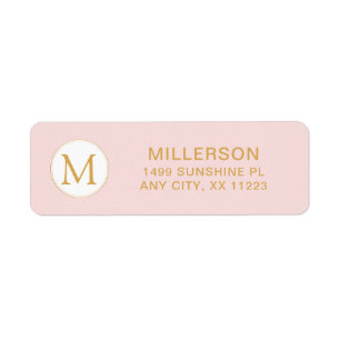 Étiquette Le monogramme rougissent l'adresse de retour d'or
