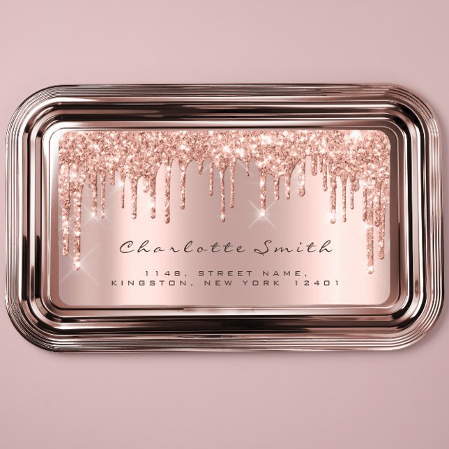 Étiquette Lecteurs RSVP Rose Rose Rose Blush Sparkly Parties (Drips RSVP Pink Rose Blush Sparkly Glitter Makeup Label)