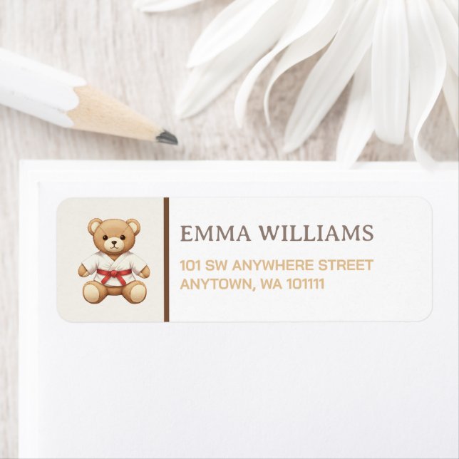 Étiquette Legendary Red Belt Judo Bear – Baby Shower (En situation)