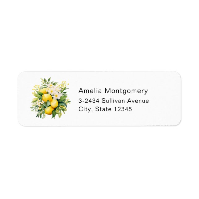 Étiquette Lemon Bouquet with White Blossoms - Address (Devant)