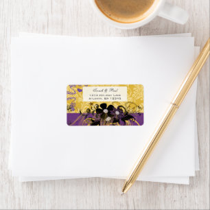 Étiquette Lemon Yellow & Violet Flower Swirl Adresse de reto