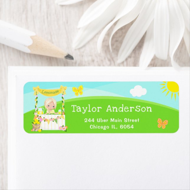 Étiquette Lemonade Stand Anniversaire Blonde Hair Girl (En situation)