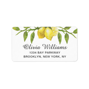 Étiquette Lemons Blossom Greenery Watercolor Return Address