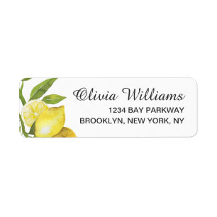 Étiquette Lemons Blossom Greenery Watercolor Return Address