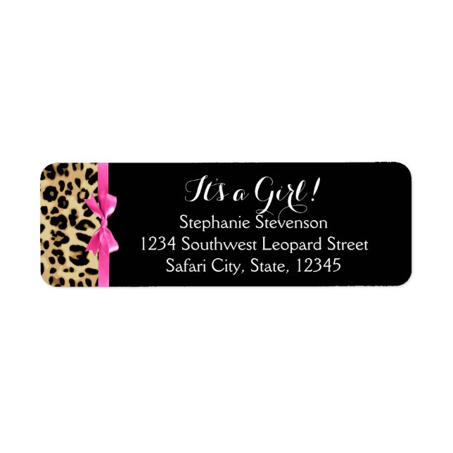 Étiquette Leopard Hot rose Bow C'est un Baby shower Safari f (Devant)