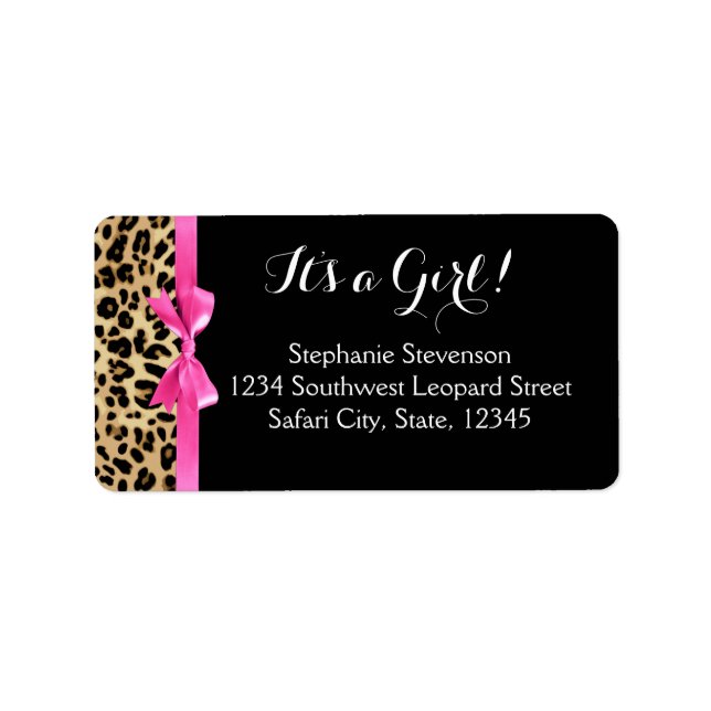 Étiquette Leopard Hot rose Bow C'est un Baby shower Safari f (Devant)