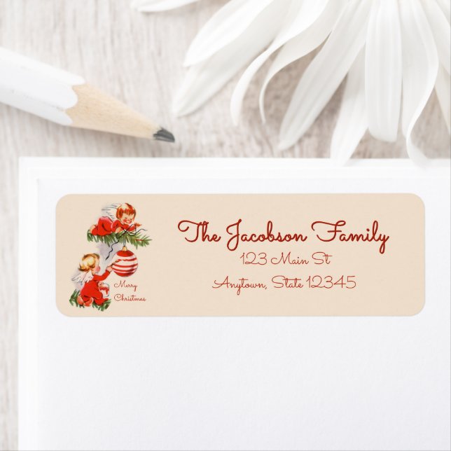 Étiquette Les anges décorant l'arbre de Noël (En situation)