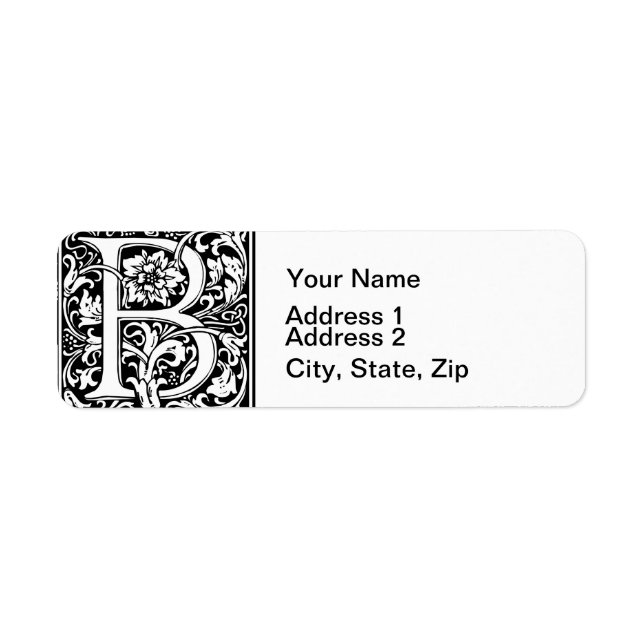 Étiquette Lettre B Monogramme médiéval Art Nouveau (Devant)