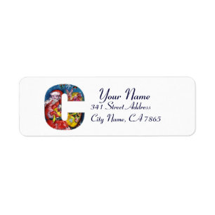 ÉTIQUETTE LETTRE C DE NOËL / PÈRE NOËL AVEC CADEAUX MONOGRAM