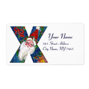 ÉTIQUETTE LETTRE CHRISTMAS X / SANTA CLAUS AVEC RIBBON ROUGE