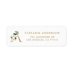 Étiquette LETTRE Faux Gold Foil A MONogramme Jolies fleurs