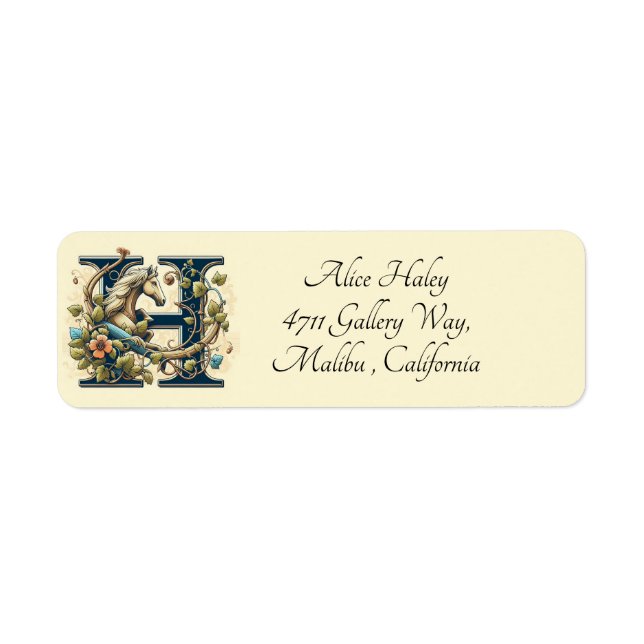 Étiquette Lettre H Cheval Vin Floral et Equestre (Devant)