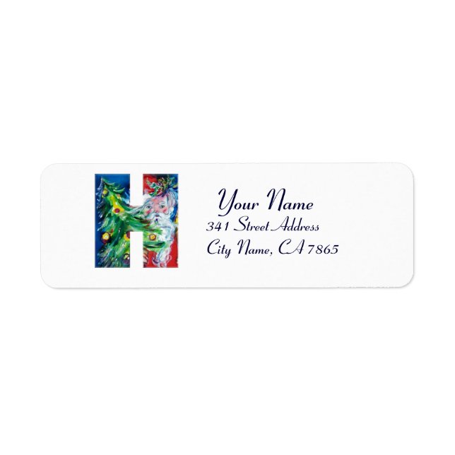 ÉTIQUETTE LETTRE H DE NOËL / PÈRE NOËL AVEC ARBRE DE NOËL (Devant)