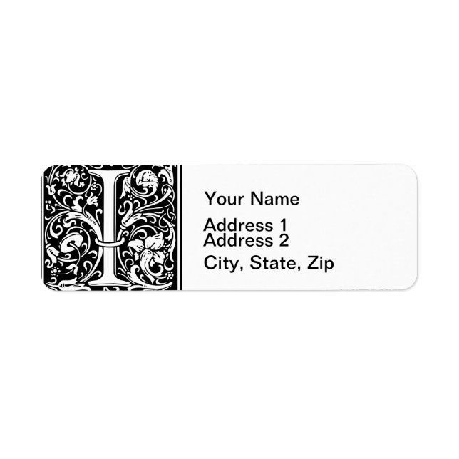 Étiquette Lettre I Monogramme médiéval Art Nouveau (Devant)