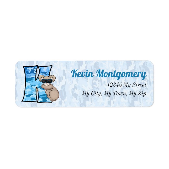 Étiquette LETTRE K MONOGRAPHIQUE KID's Blue Koala (Devant)