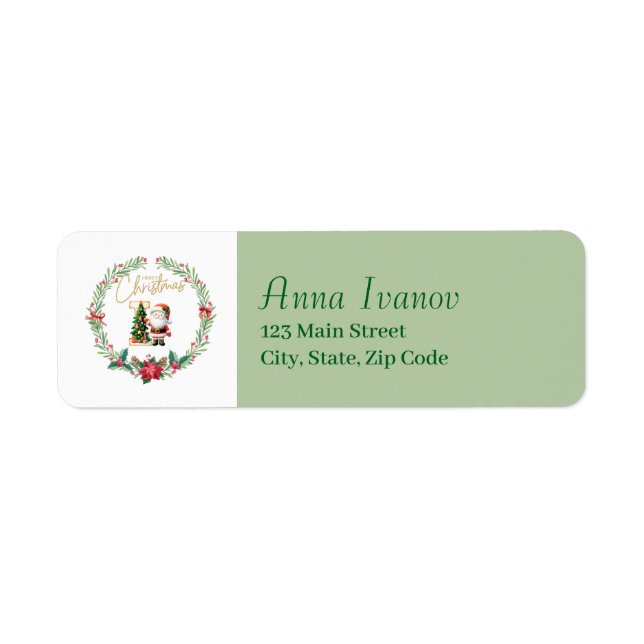Étiquette Lettre monogramme I couronne de Noël avec Père Noë (Devant)