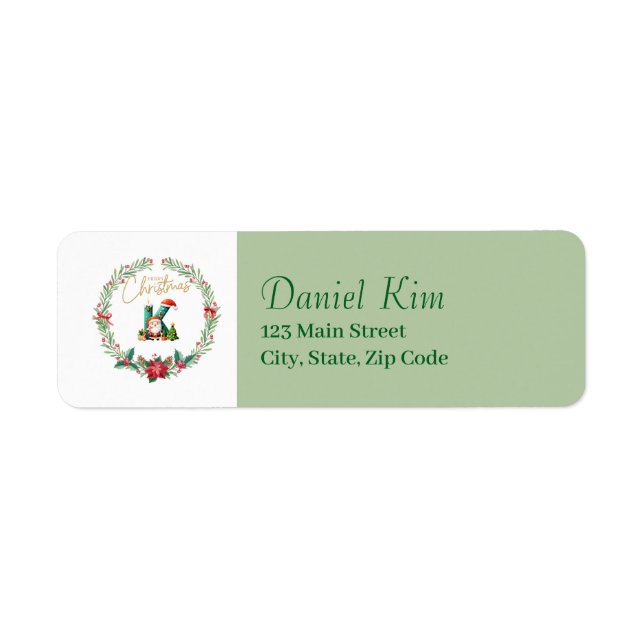 Étiquette Lettre monogramme K couronne de Noël avec Père Noë (Devant)