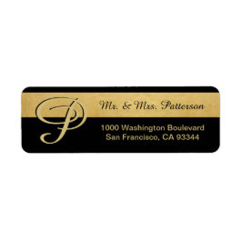 Étiquette LETTRE MONOGRAPHIQUE D'OR Noir Personnalisé Retour