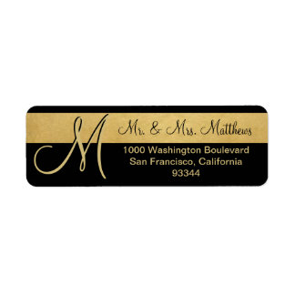 Étiquette LETTRE MONOGRAPHIQUE D'OR Noir Personnalisé Retour