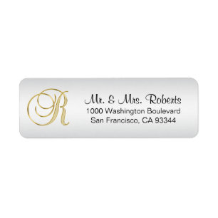 Étiquette Lettre or or argent élégant Monogramme R Retour