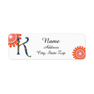 Étiquette LETTRE ORANE CLAIRE K MOSAÏQUE Florale