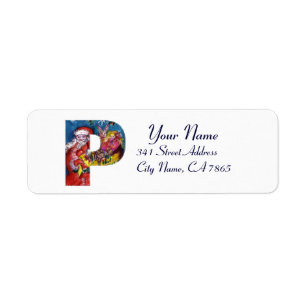 ÉTIQUETTE LETTRE P DE NOËL / PÈRE NOËL AVEC CADEAUX MONOGRAM