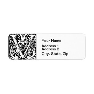 Étiquette Lettre V Monogramme médiéval Art Nouveau