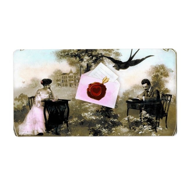 ÉTIQUETTE LETTRE VALENTINE ROMANTIQUE, SCEAU DE CIRE ROUGE (Devant)
