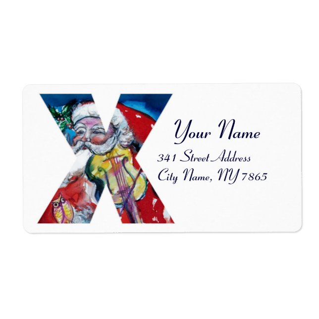 ÉTIQUETTE LETTRE X XMAS /SANTA CLAUS AVEC MONOGRAM VIOLON (Devant)