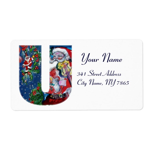 ÉTIQUETTE LETTRE XMAS U /SANTA CLAUS AVEC MONOGRAM VIOLIN (Devant)