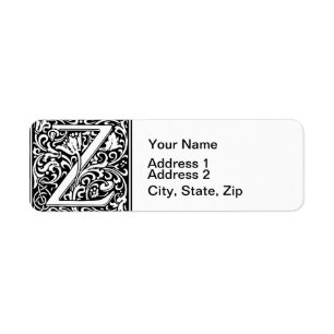 Étiquette Lettre Z Monogramme médiéval Art Nouveau