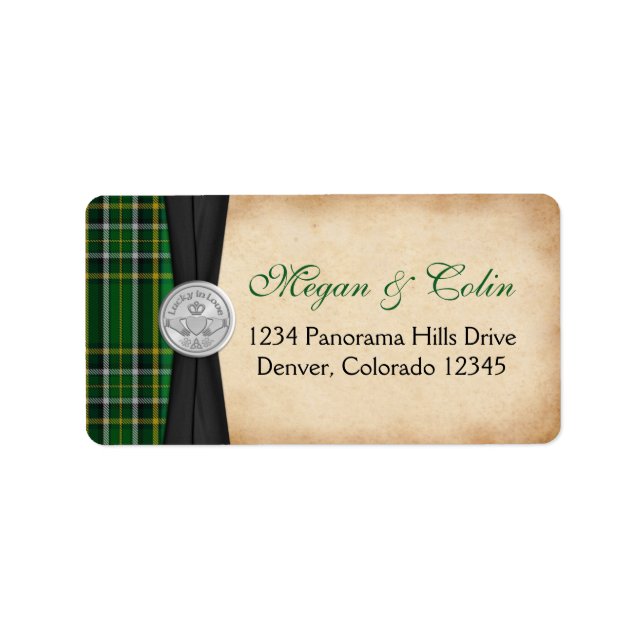 Étiquette Libellé d'adresse de retour du Mariage Tartan Irla (Devant)