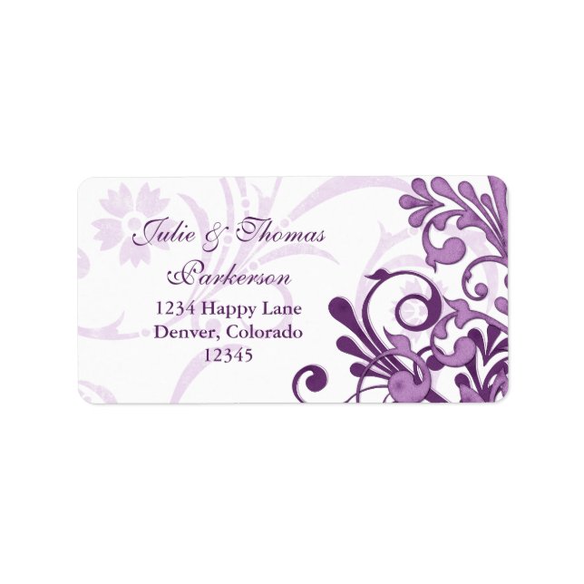 Étiquette Libellé d'adresse de retour Floral Purple Mariage (Devant)