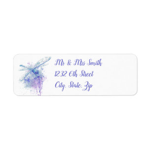 Étiquette Libellule originale d'aquarelle dans bleu et mauve