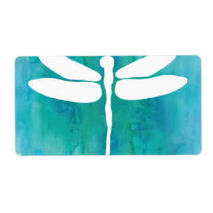 Étiquette Libellules blanches de bleu d'Aqua d'aquarelle de